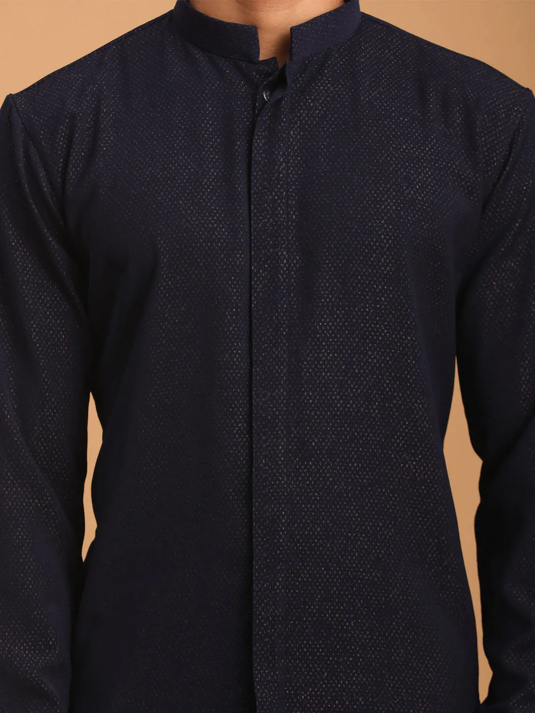 VASTRAMAY Navy Blue Glitter Printed Kurta