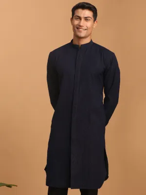VASTRAMAY Navy Blue Glitter Printed Kurta