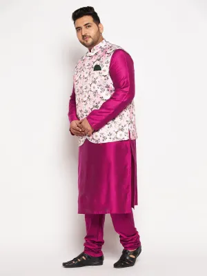 VASTRAMAY Pink Floral Jacket & Kurta Set