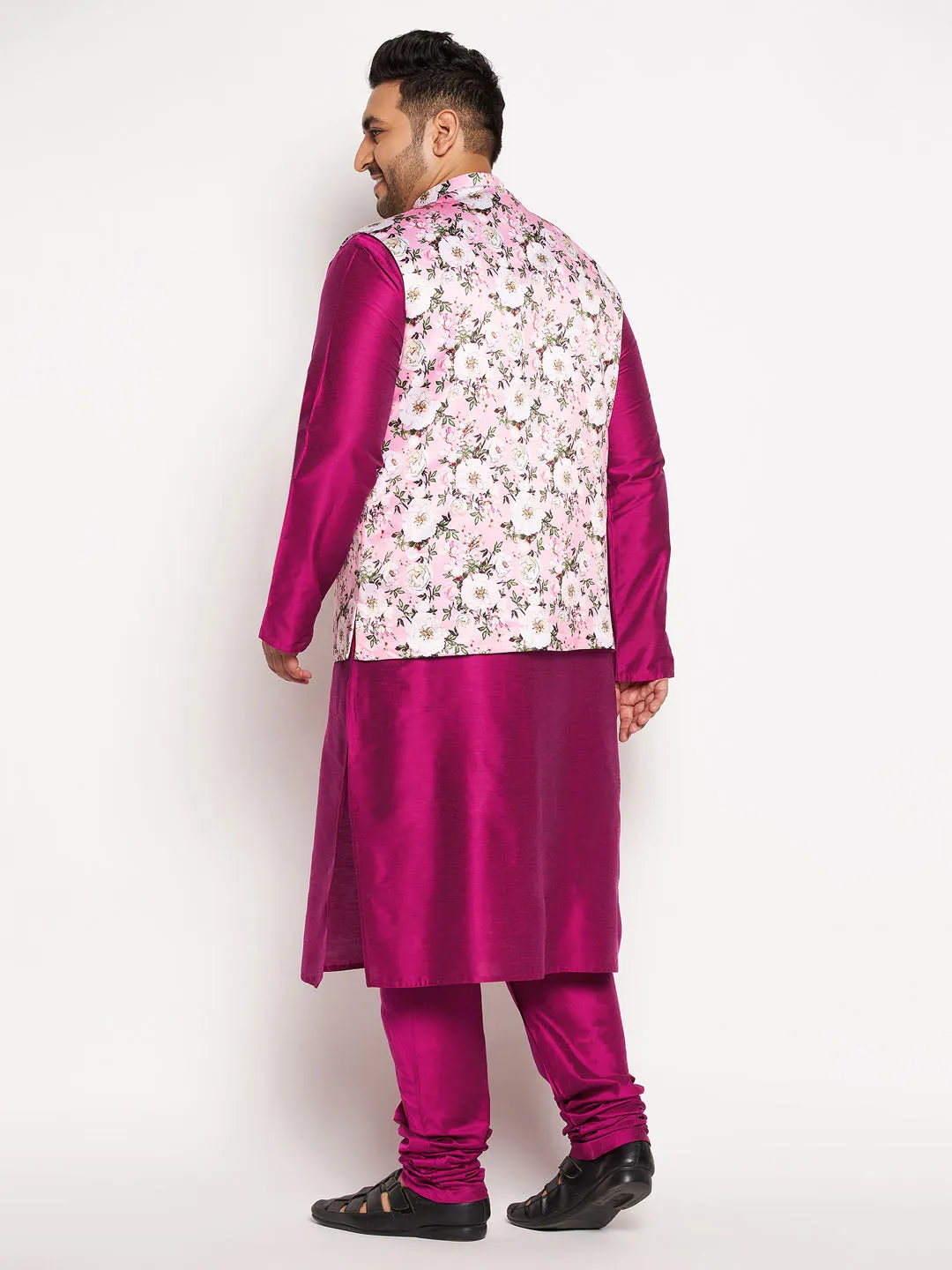 VASTRAMAY Pink Floral Jacket & Kurta Set