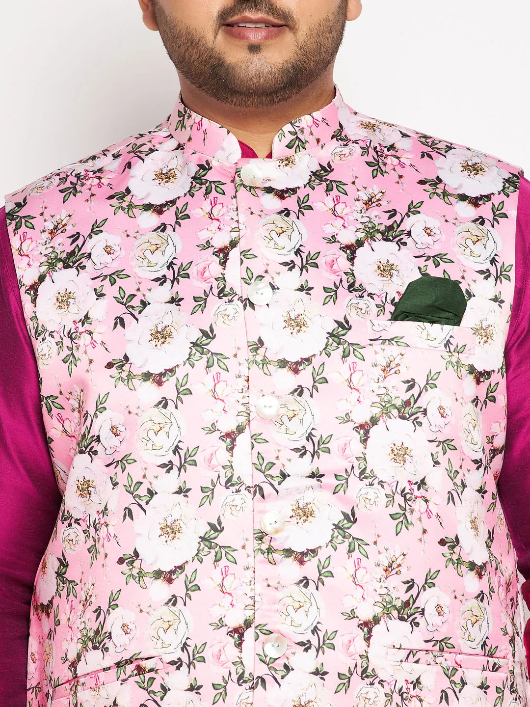 VASTRAMAY Pink Floral Jacket & Kurta Set