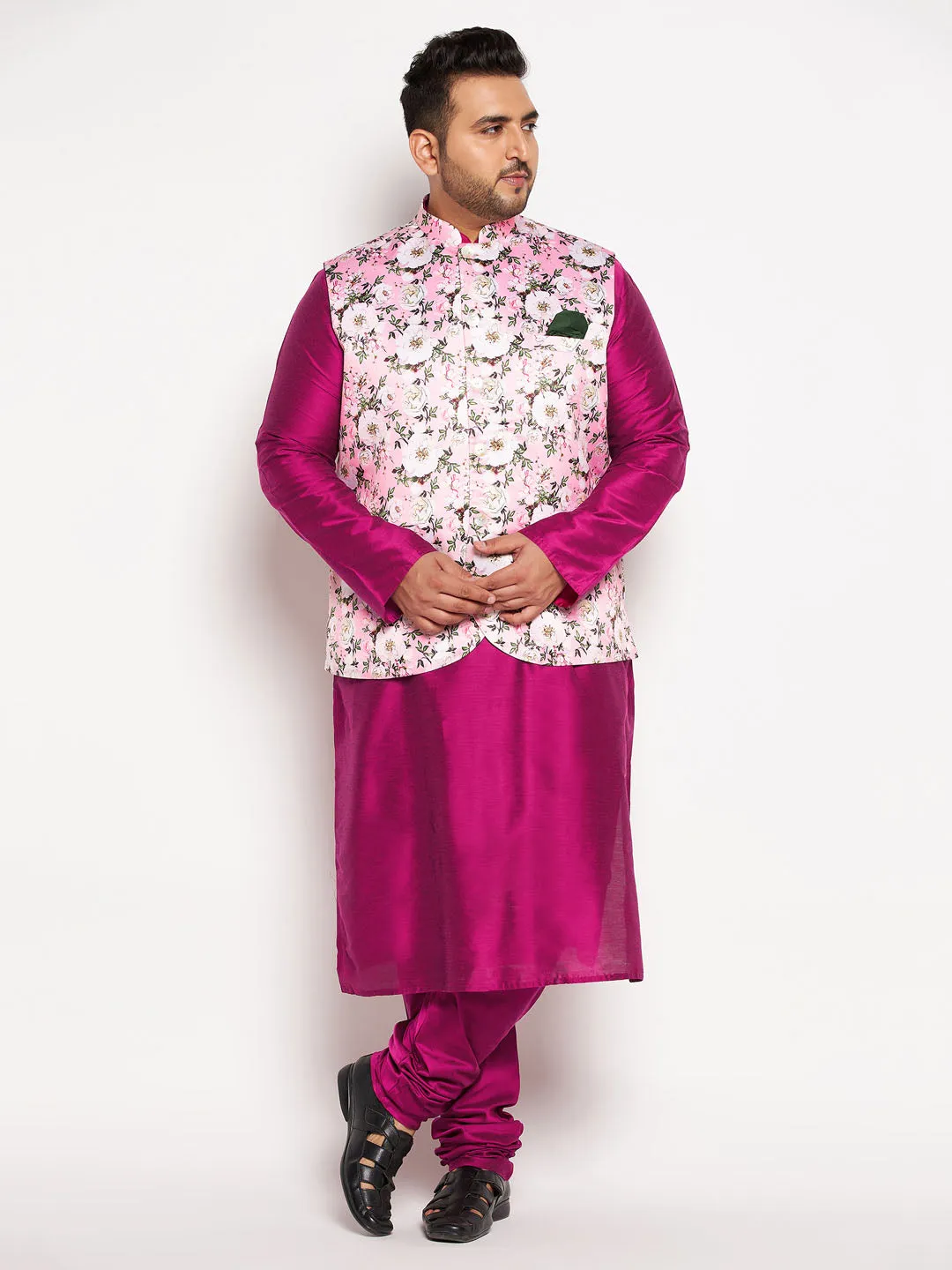 VASTRAMAY Pink Floral Jacket & Kurta Set