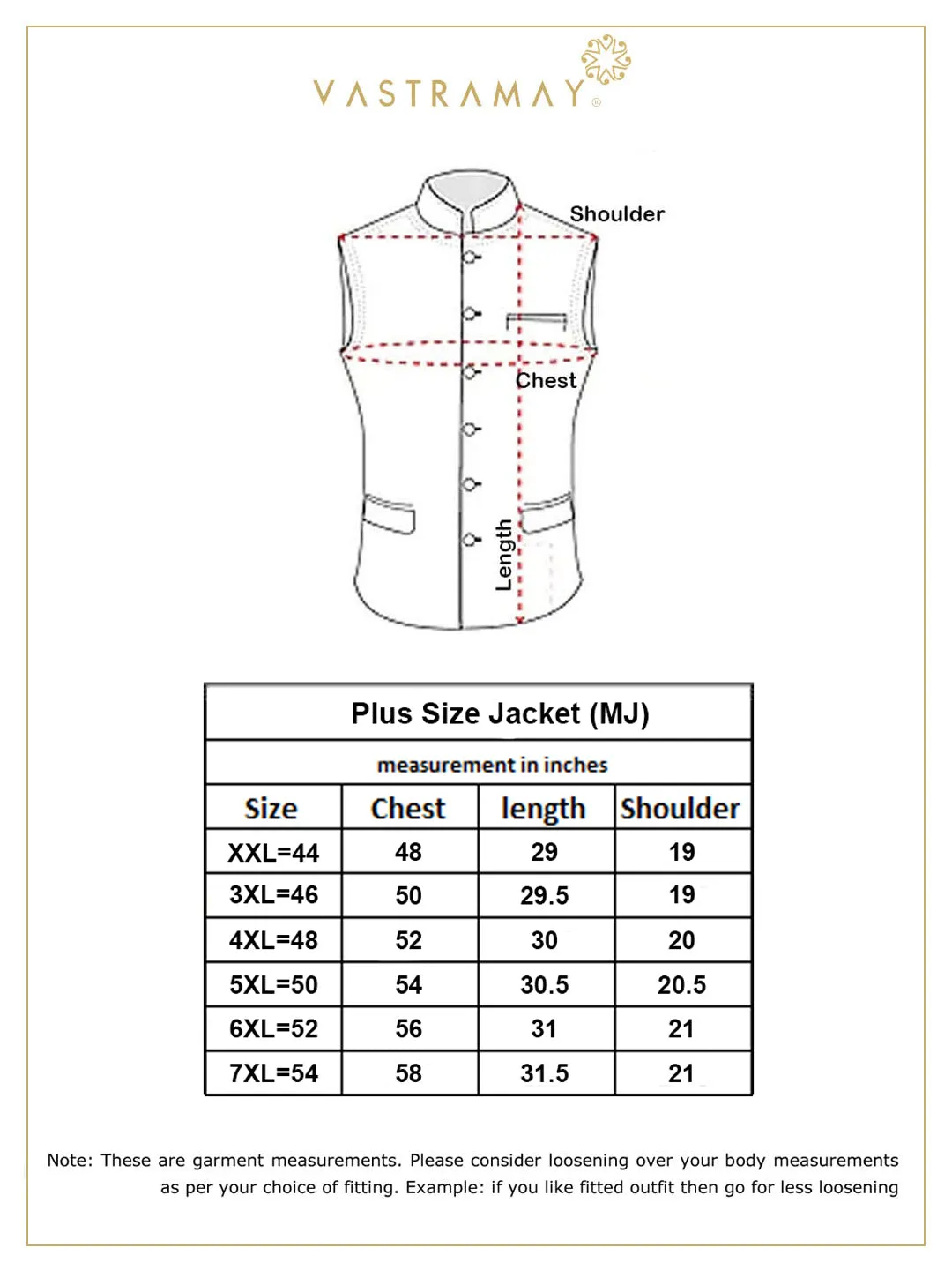 VASTRAMY Plus Size Rose Gold Nehru Jacket