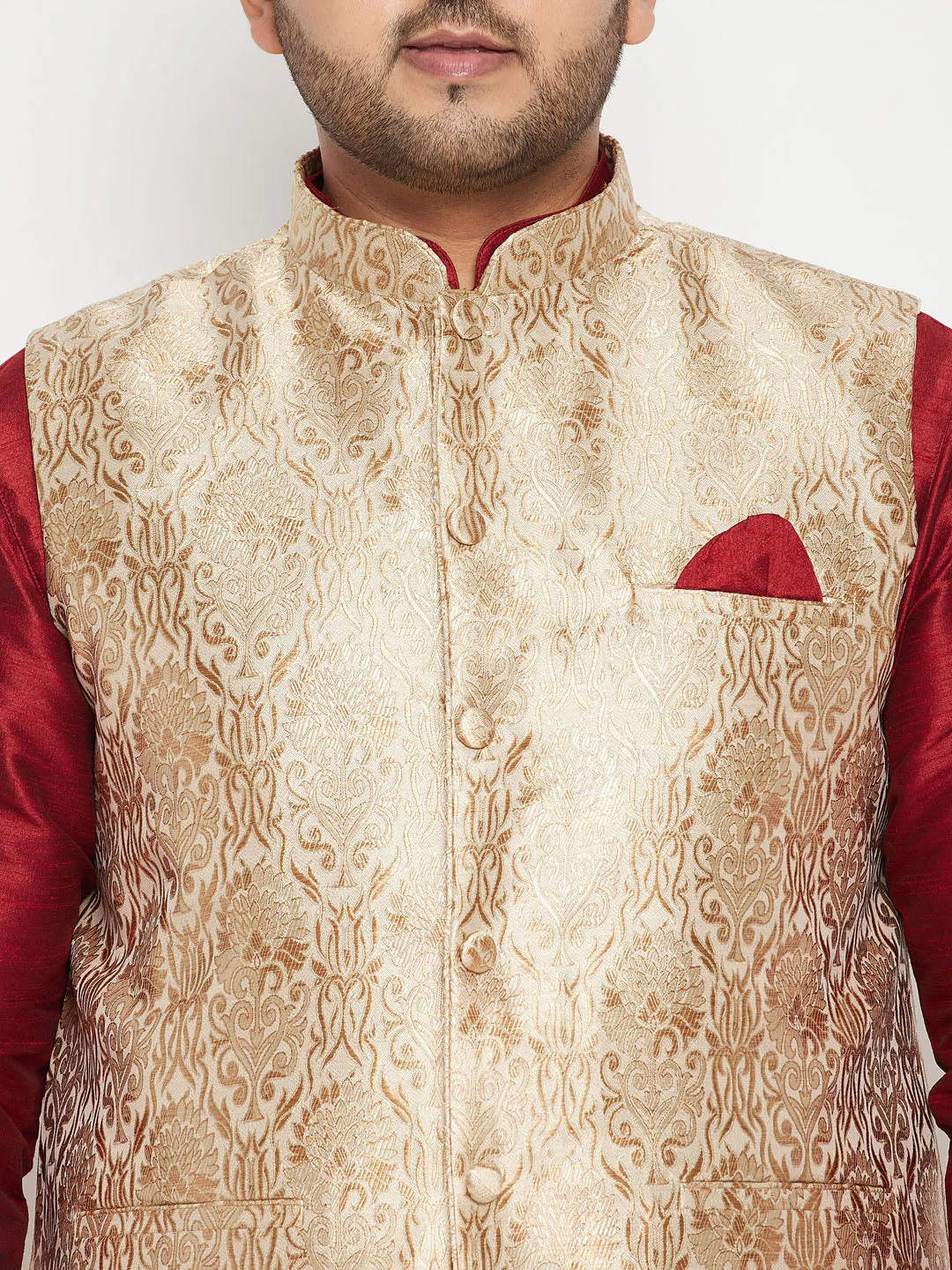 VASTRAMY Plus Size Rose Gold Nehru Jacket