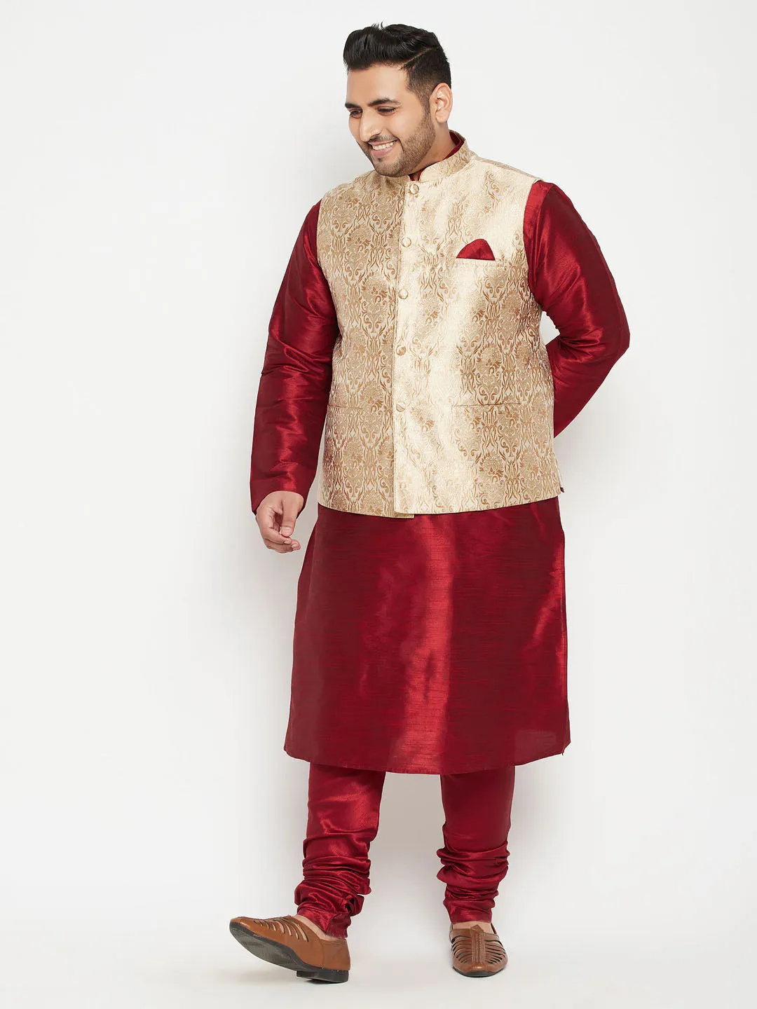 VASTRAMY Plus Size Rose Gold Nehru Jacket
