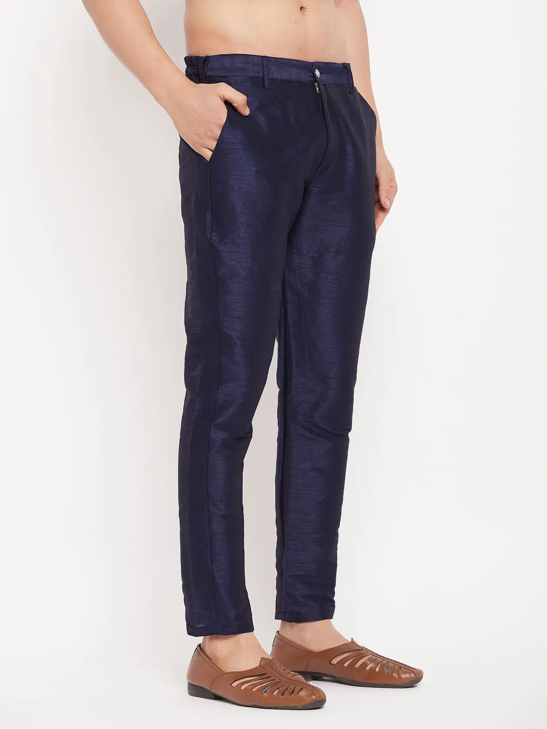 VM By VASTRAMAY Men's Navy Blue Silk Blend Pant Style Pyjama