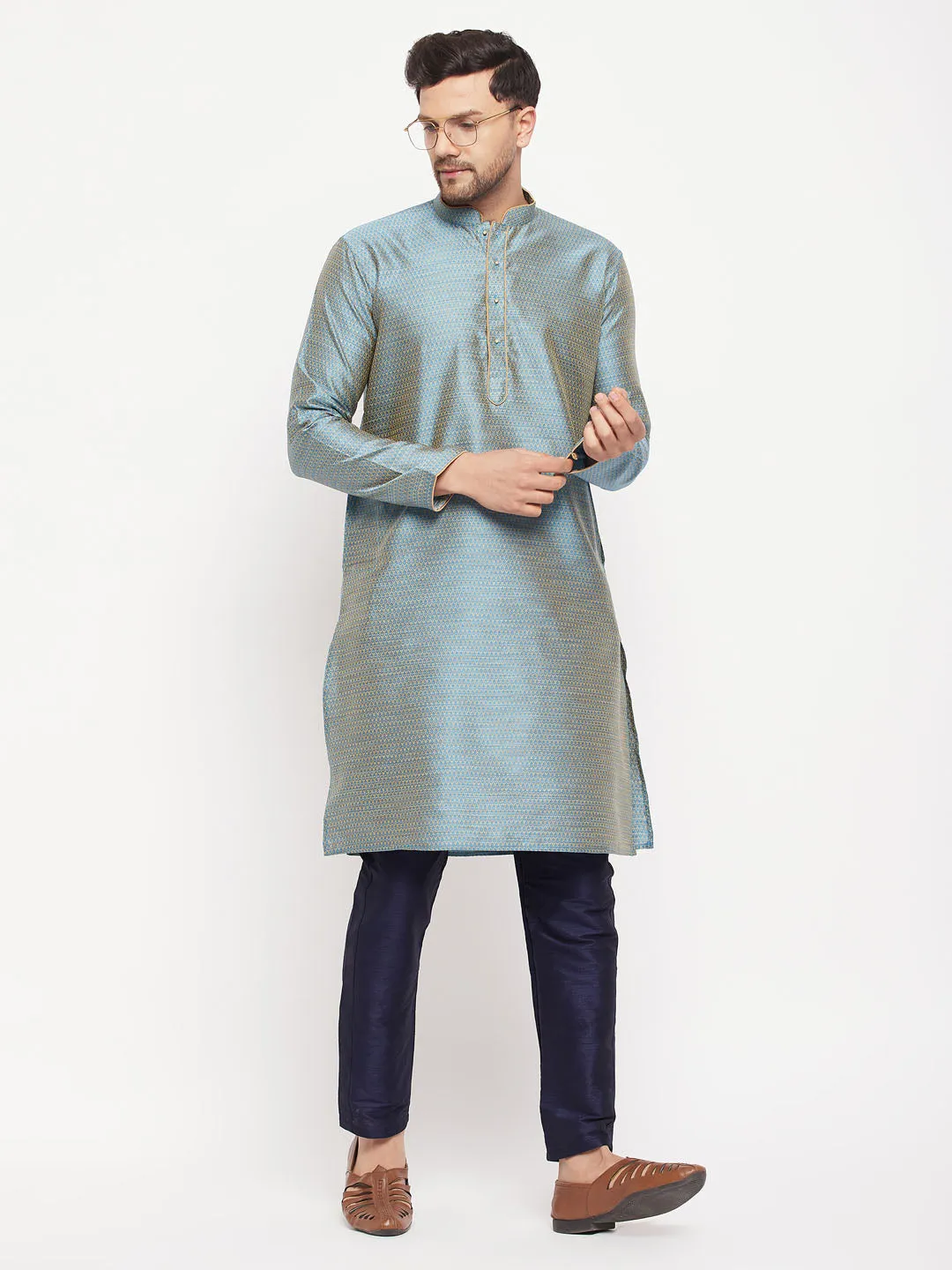 VM By VASTRAMAY Men's Navy Blue Silk Blend Pant Style Pyjama