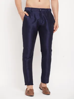 VM By VASTRAMAY Men's Navy Blue Silk Blend Pant Style Pyjama