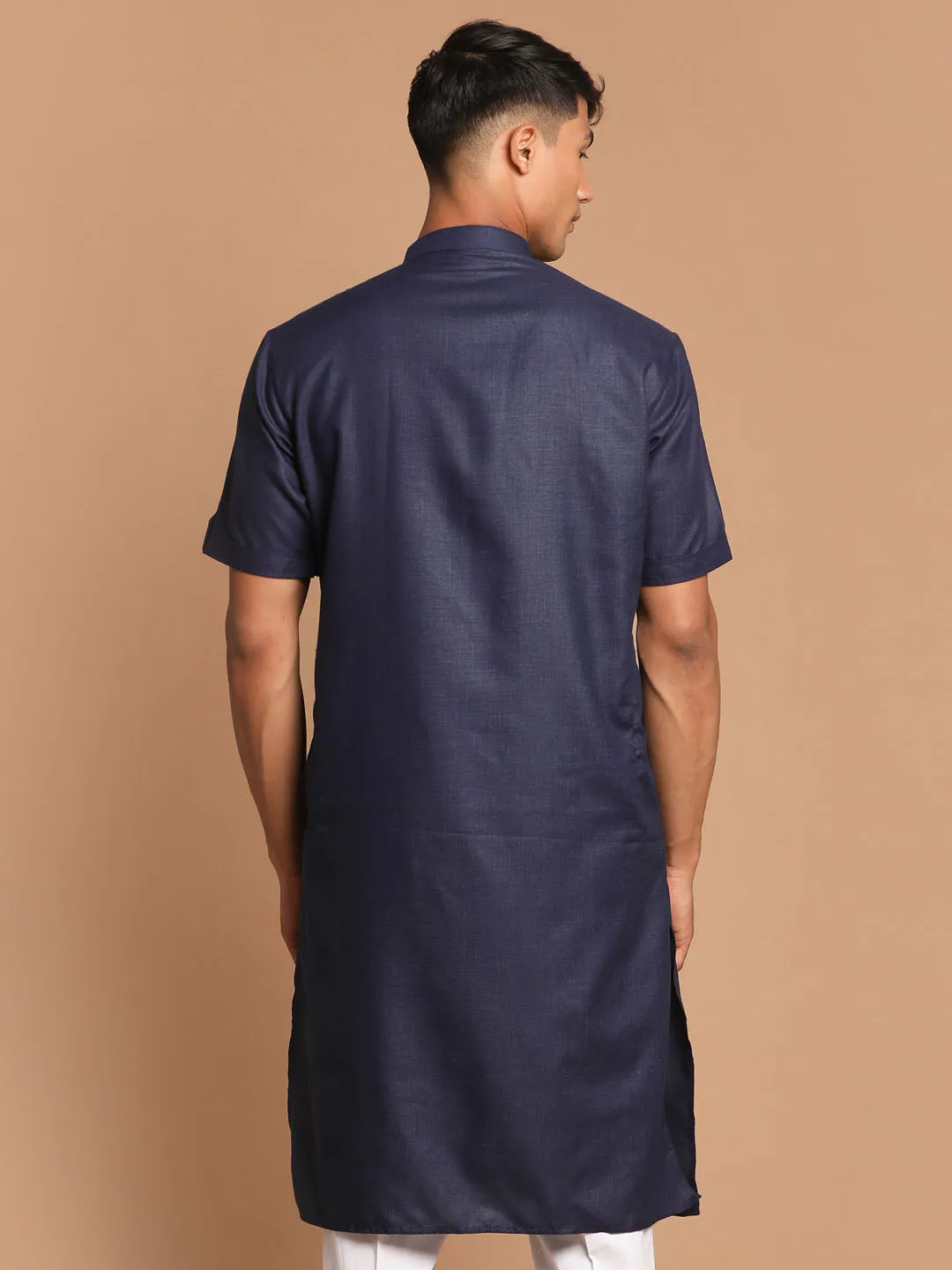 VM BY VASTRAMAY Men's Navy Blue  Solid Kurta