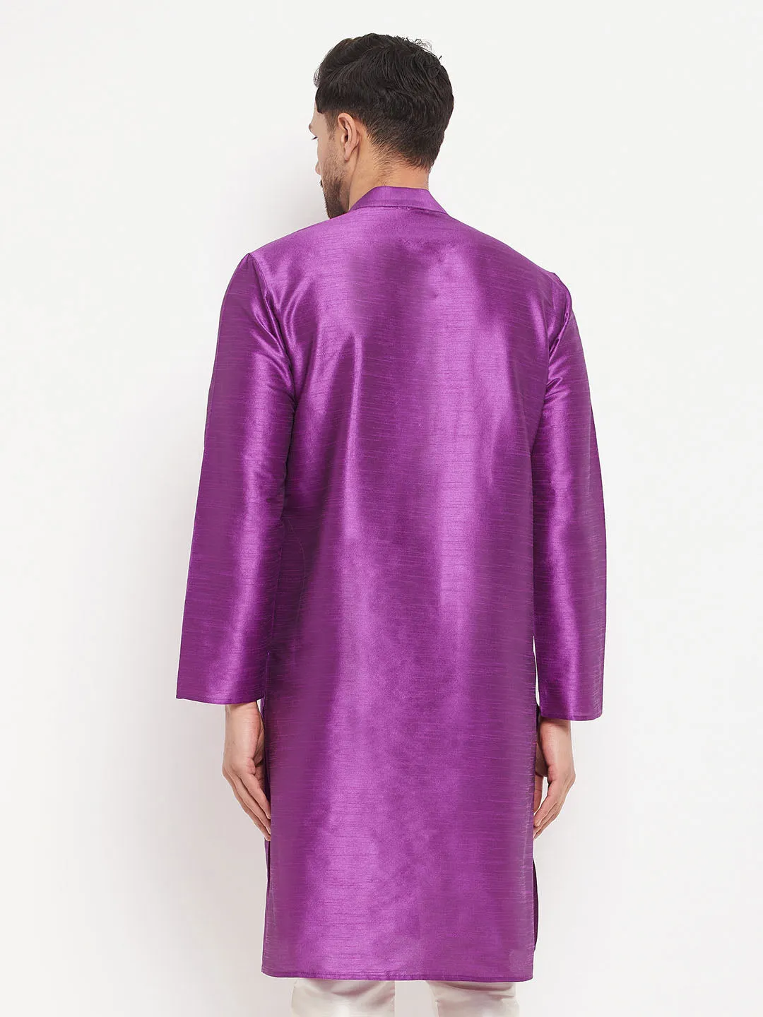VM BY VASTRAMAY Men's Purple Cotton Silk Blend Kurta