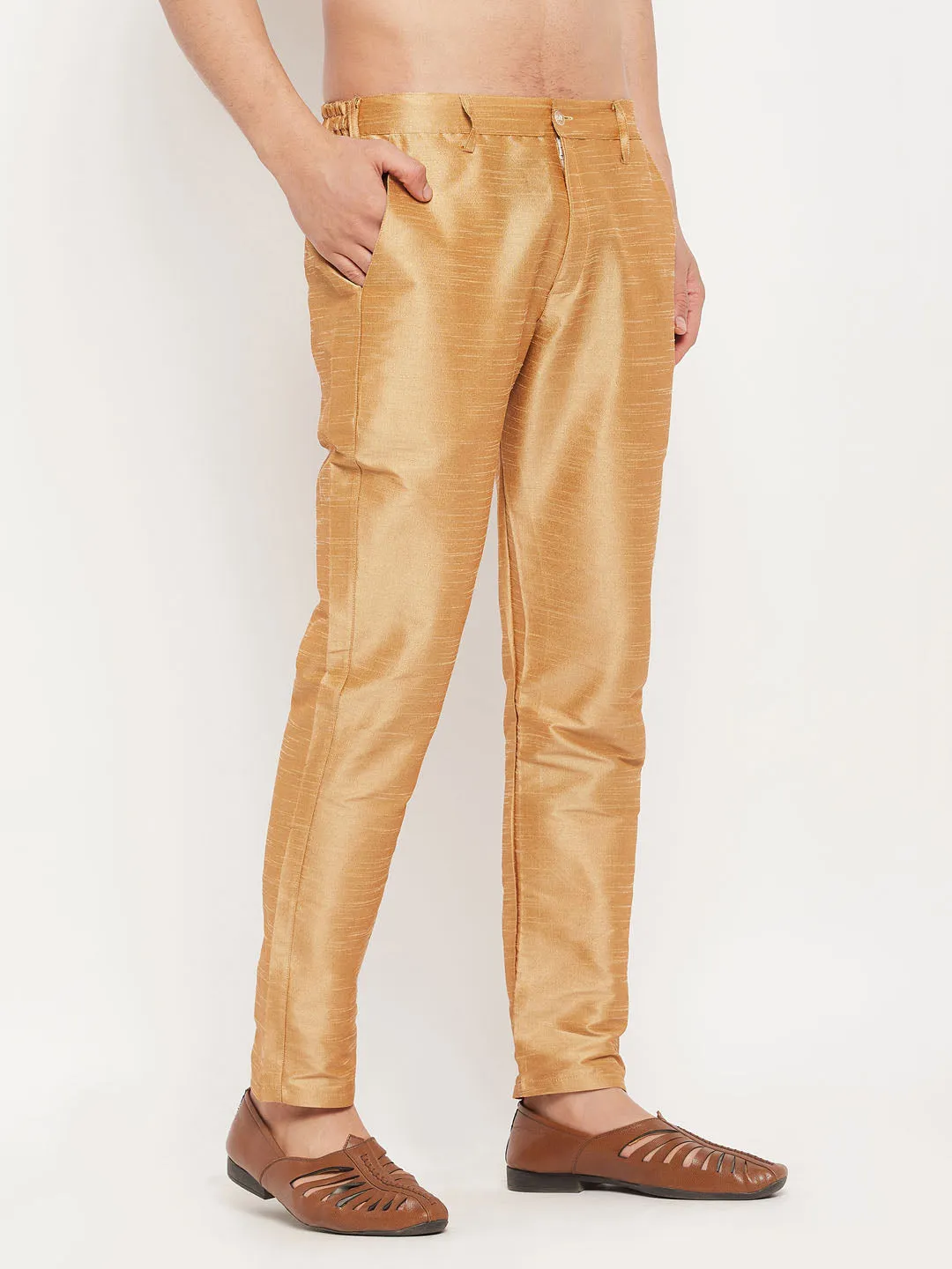 VM By VASTRAMAY Men's Rose Gold Silk Blend Pant Style Pyjama