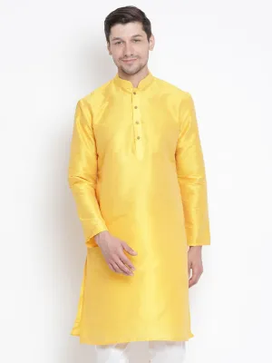 VM BY VASTRAMAY Men's Yellow Cotton Silk Blend Kurta