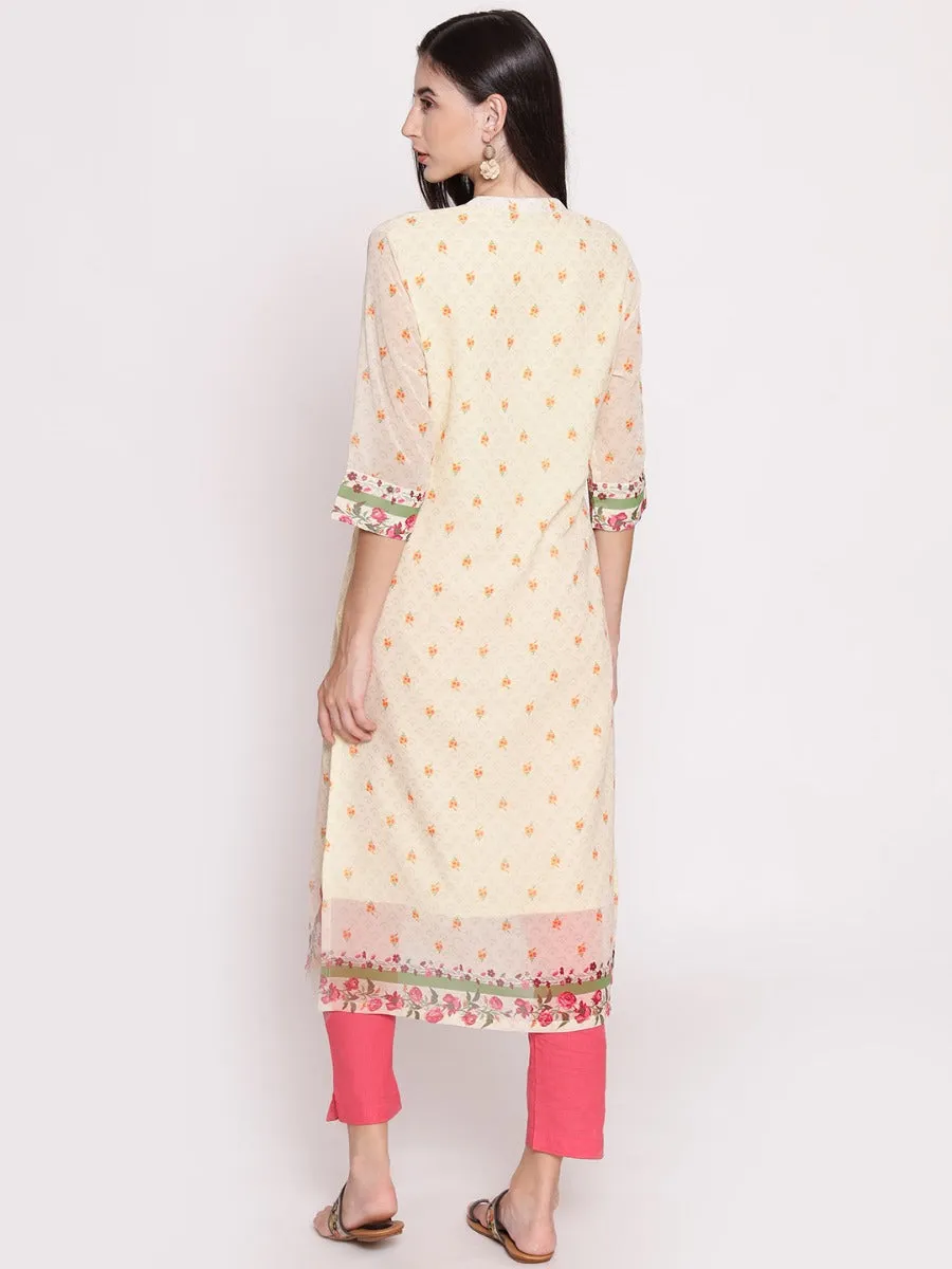 Women Cream Floral Printed Kurta